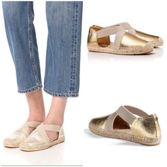 Tory Burch Shoes - Tory Burch Spark Gold Catalina Espadrille Sandals Elastic Straps Women Size 8